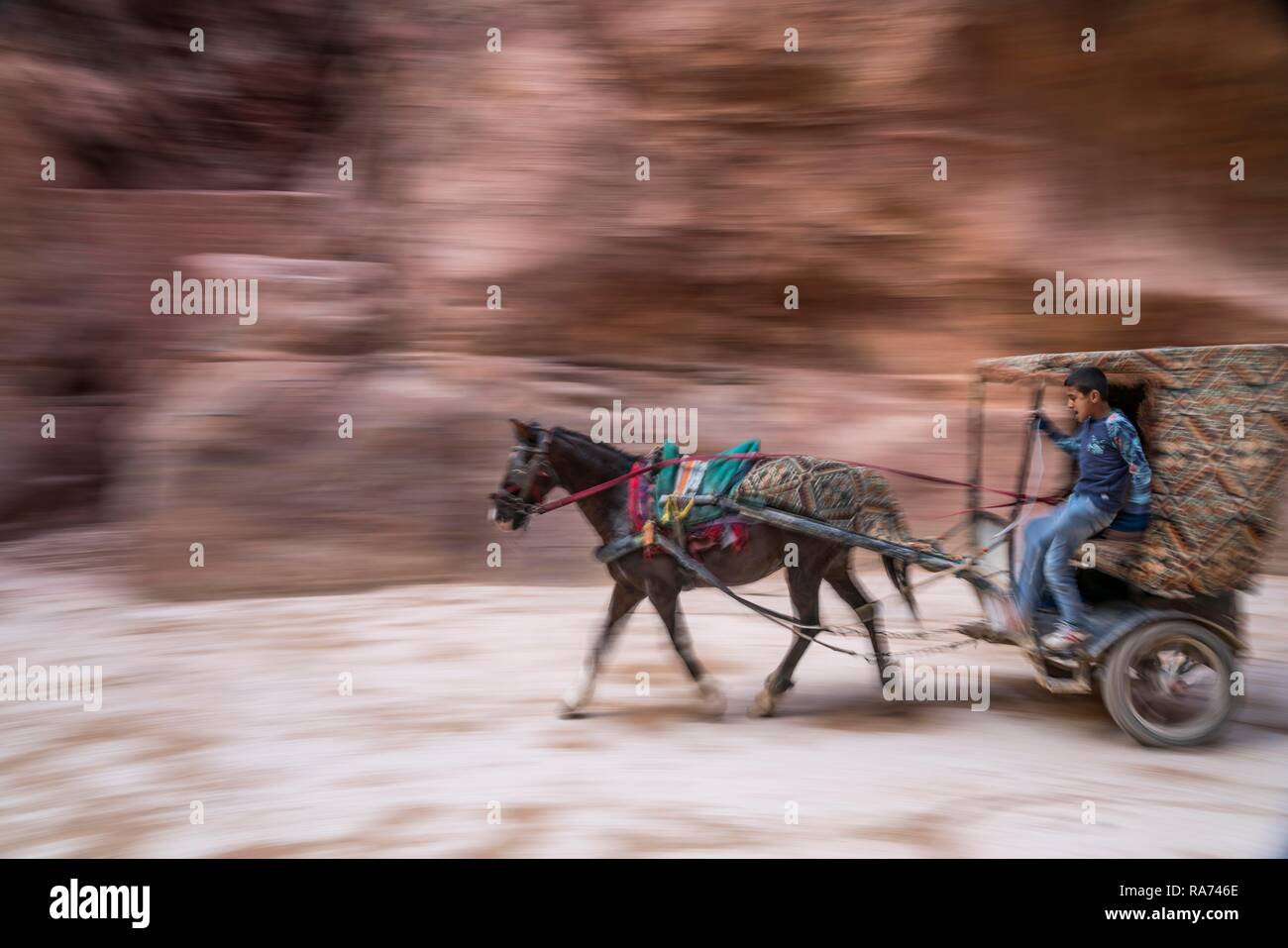 Veloce unità carrello attraverso il Siq, Petra, Giordania Foto Stock