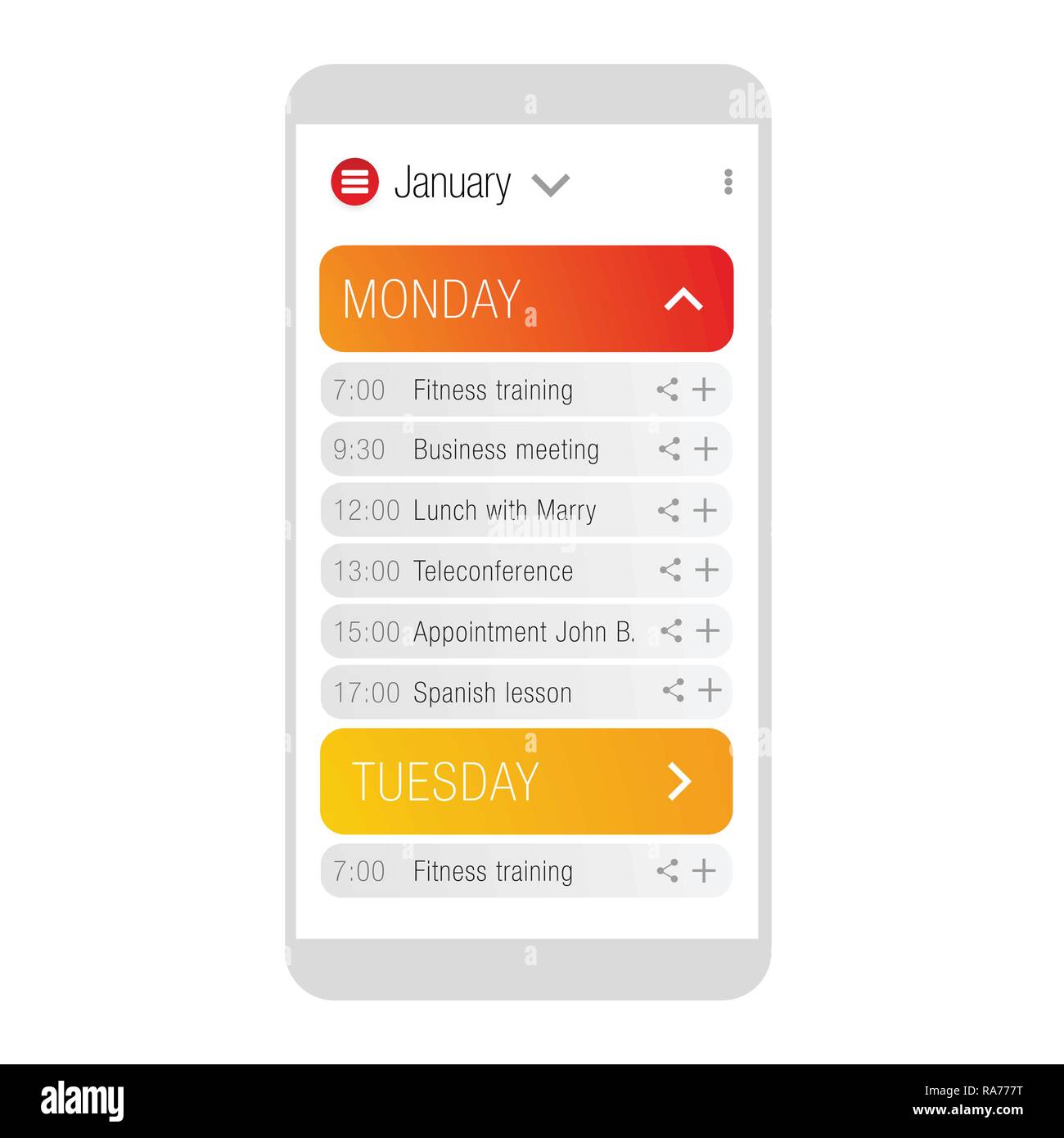 Calendario modello di applicazione Illustrazione Vettoriale