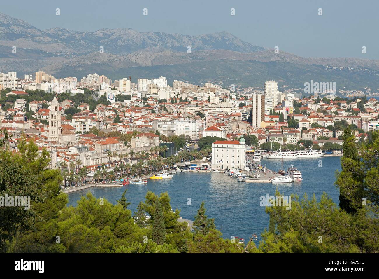 Vista dalla collina Marjan, Split, Dalmazia, Croazia Foto Stock