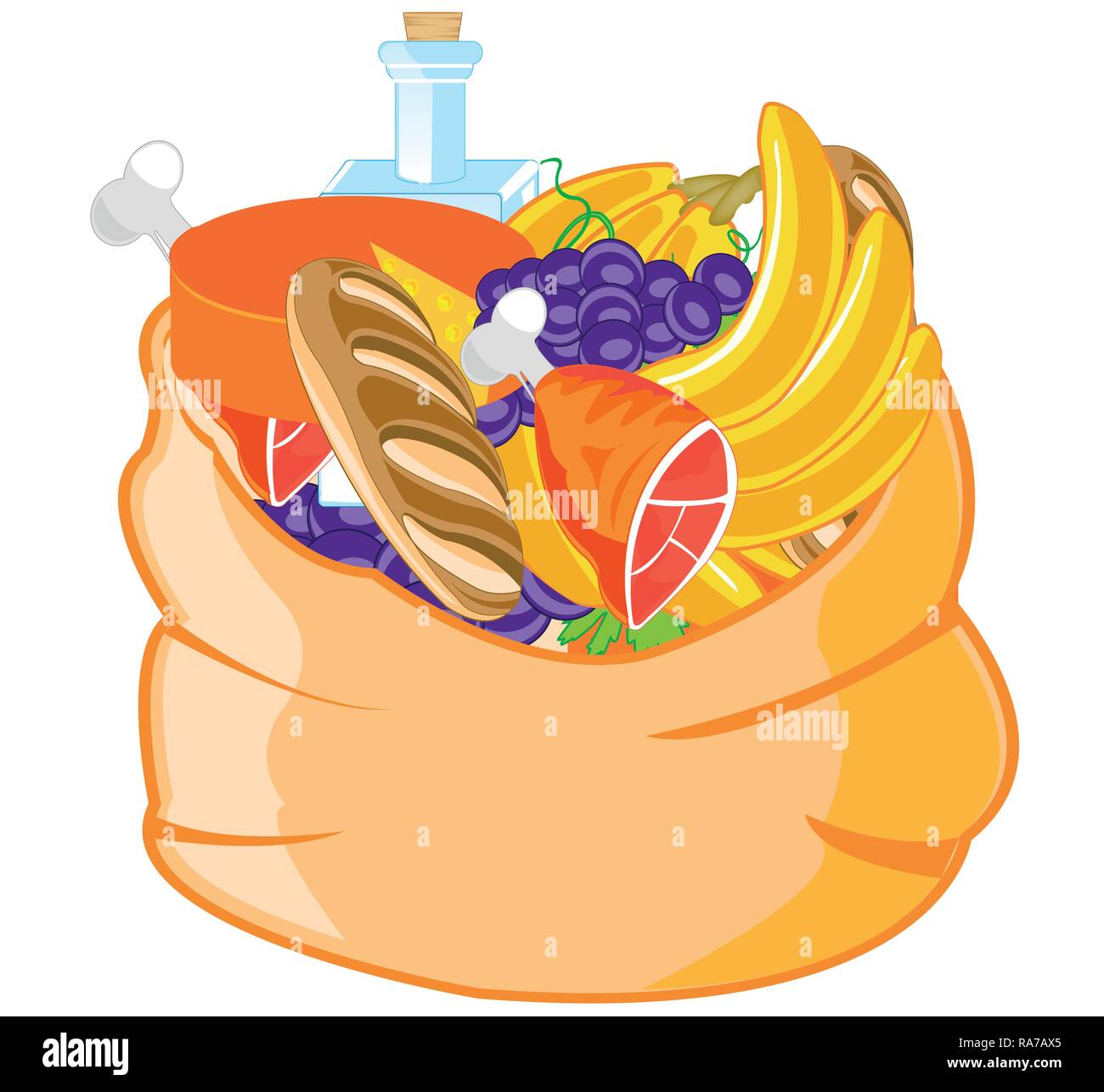 Borsa con prodotto su sfondo bianco è isolato Illustrazione Vettoriale