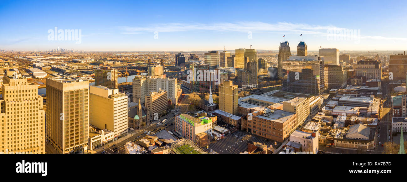 Panoramica aerea di Newark New Jersey skyline Foto Stock