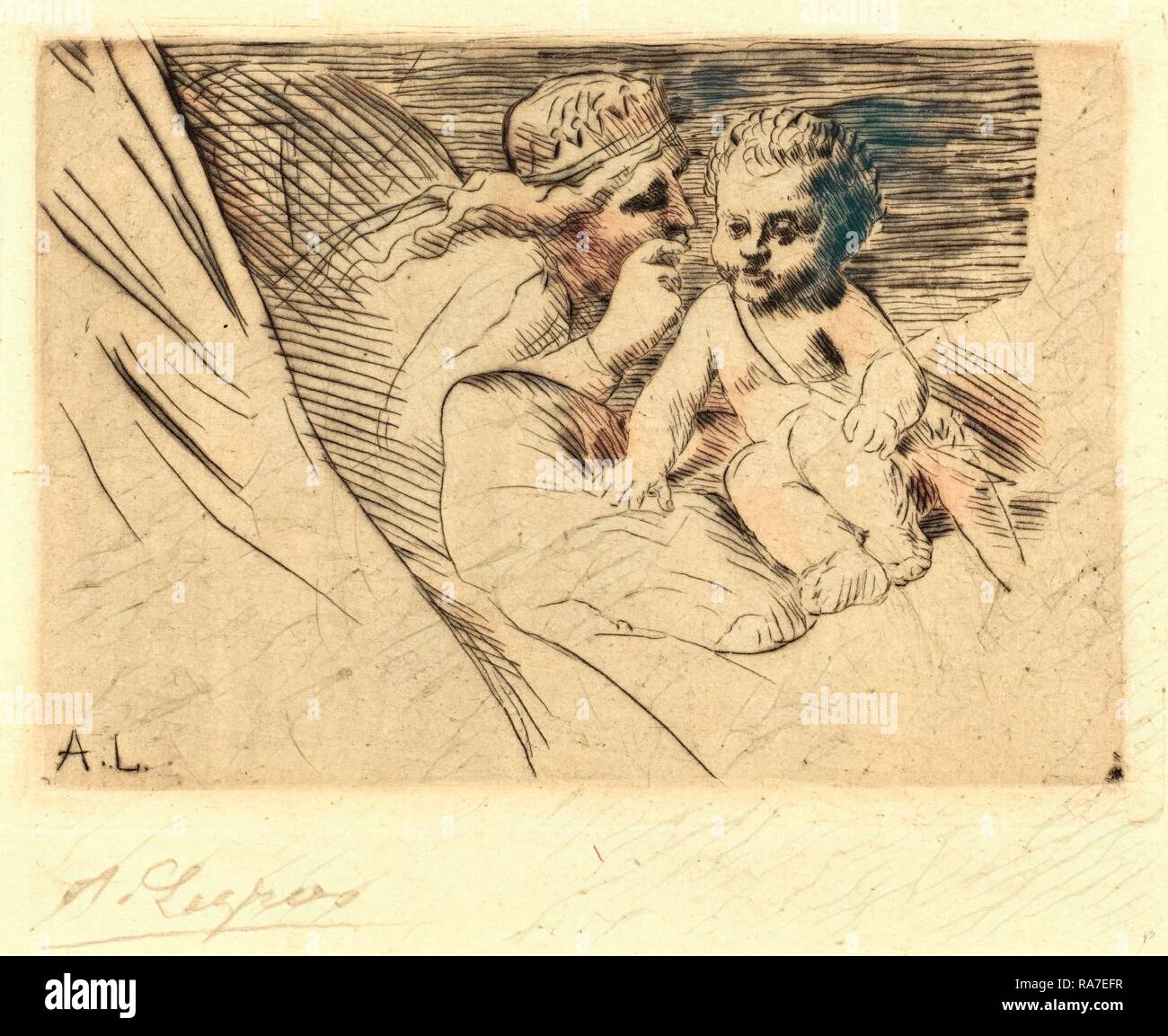 Alphonse Legros, Mab e Cupido (Mab et Cupidon), Francese, 1837-1911, di attacco. Reinventato da Gibon. Arte Classica con un reinventato Foto Stock