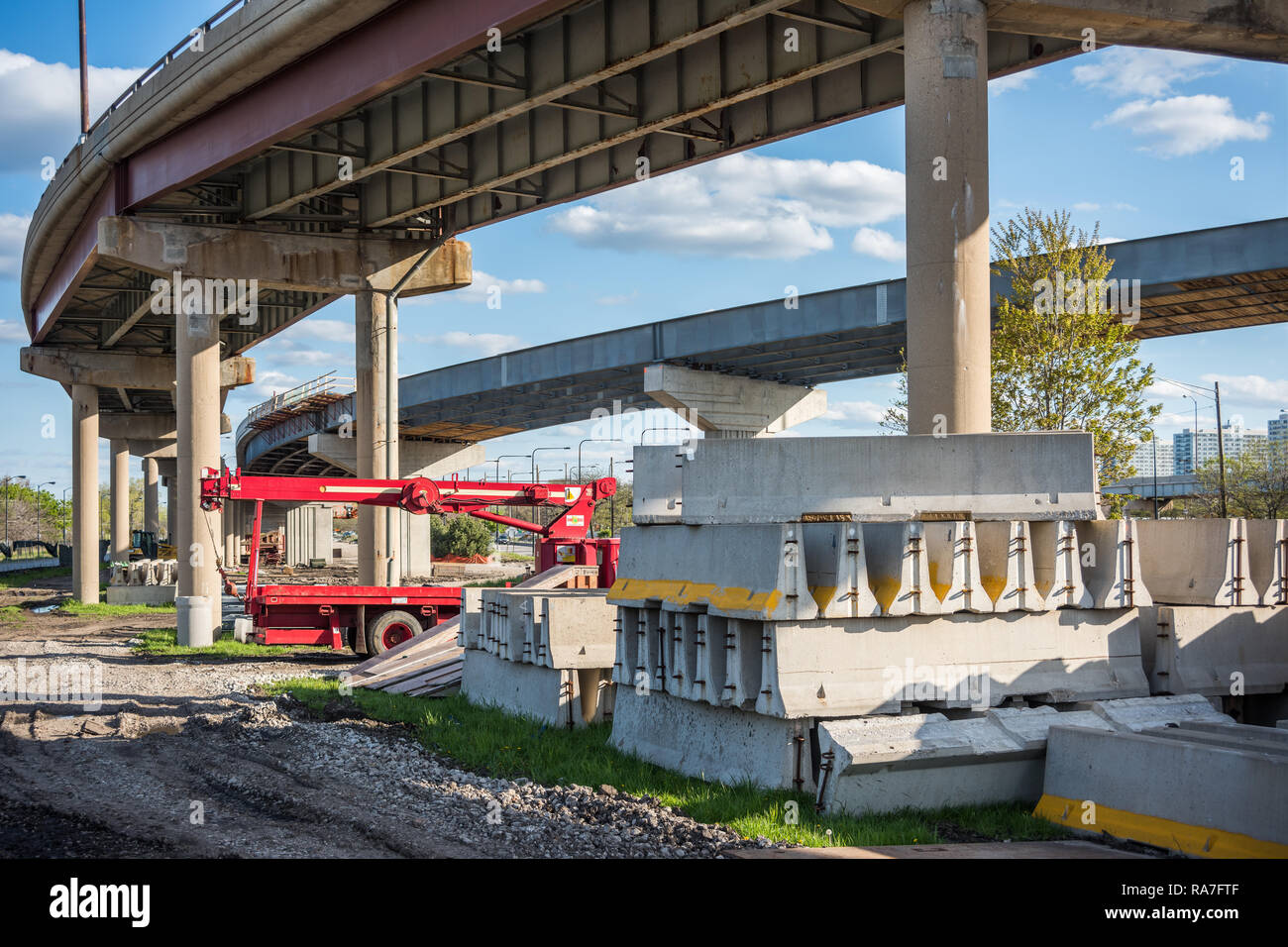 Costruzione di interscambio tra Lake Shore Drive e la Interstate 55 Foto Stock