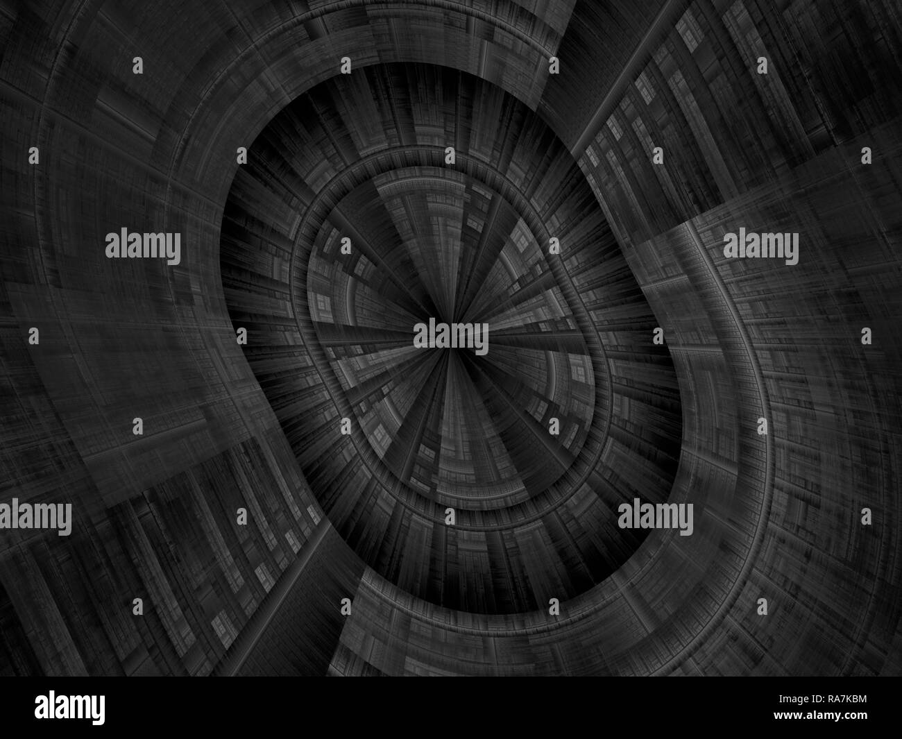 Misteriosa sci fl tunnel con luce alla fine (3d'illustrazione). Interazione di simboli digitali e forme astratte sul tema della intelli artificiale Foto Stock