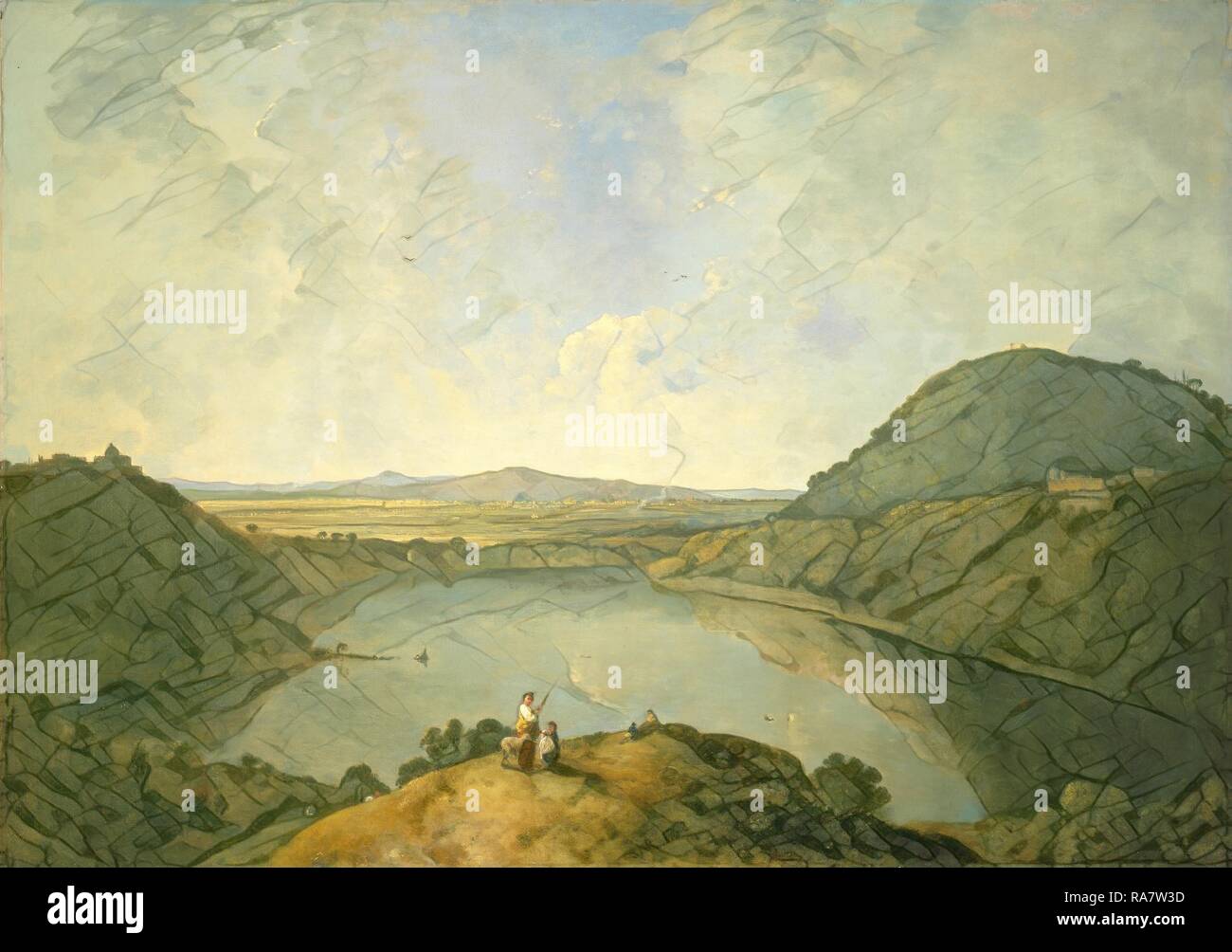 Richard Wilson, Lago Albano, Gallese, 1712-1714 - 1782, 1762, olio su tela. Reinventato da Gibon. Arte Classica con un reinventato Foto Stock