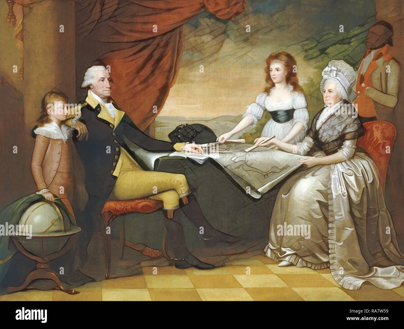 Edward selvaggio (American, 1761 - 1817), la famiglia Washington, 1789-1796, olio su tela. Reinventato da Gibon. Classic reinventato Foto Stock