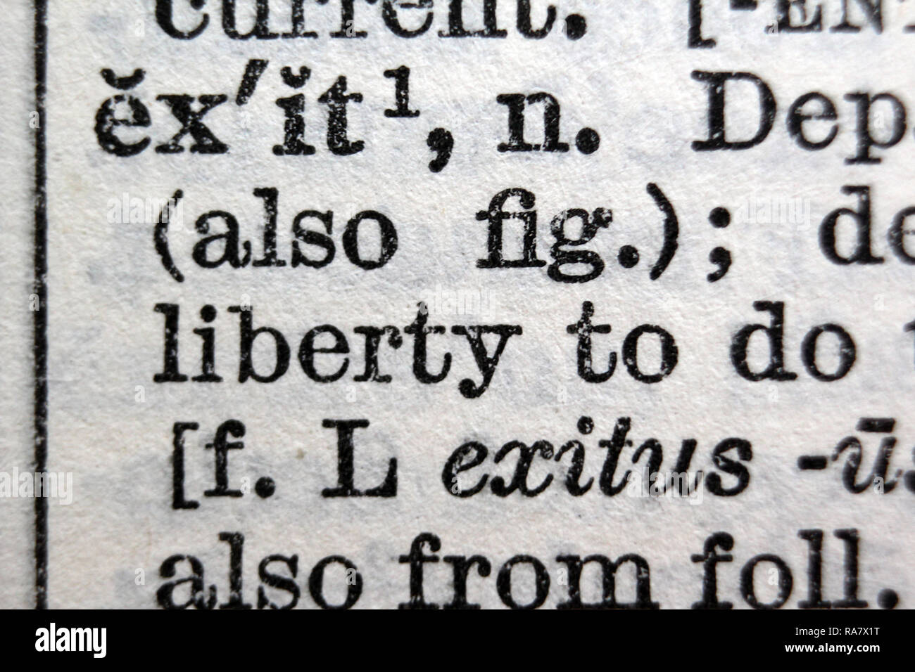 Uscire da liberty exitus parole stampate su Oxford English Dictionary, close up Foto Stock