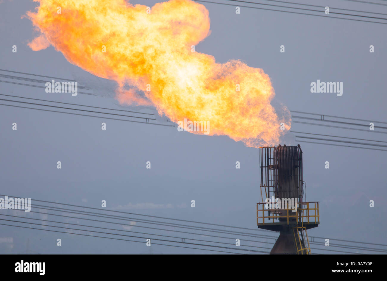 Torcia a gas, ustioni off gas in eccesso che si accumula durante la cokefazione, la cokeria prosperare, Bottrop, Foto Stock