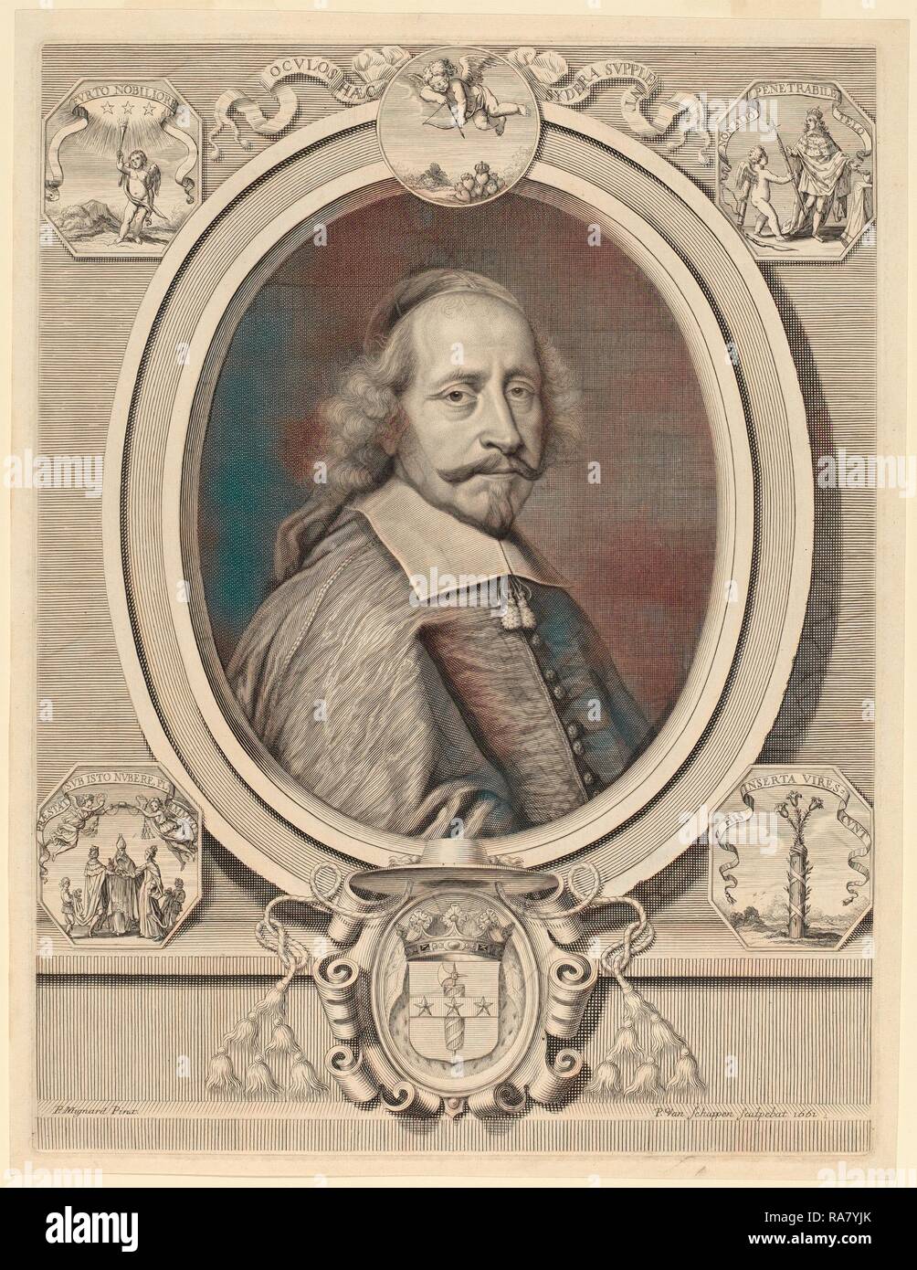 Peter Ludwig van Schuppen dopo Pierre Mignard ho (fiammingo, 1627 - 1702), il Cardinal Jules Mazarin, 1661, incisione reinventato Foto Stock