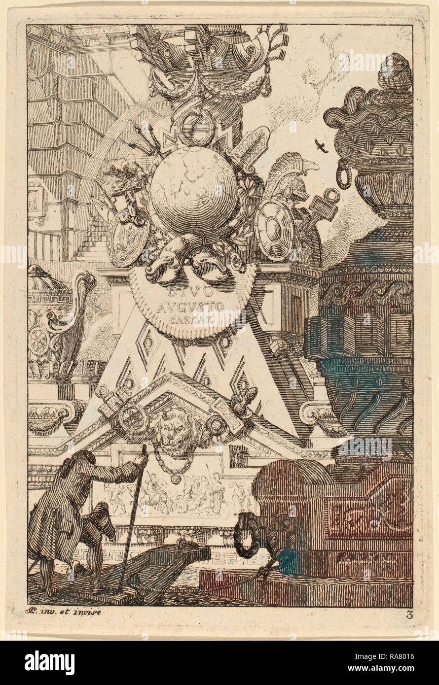Carl Schütz (austriaco, 1745 - 1800), la fantasia di un antico trofeo di Augusto, 1770-1780, incisione su carta vergata reinventato Foto Stock