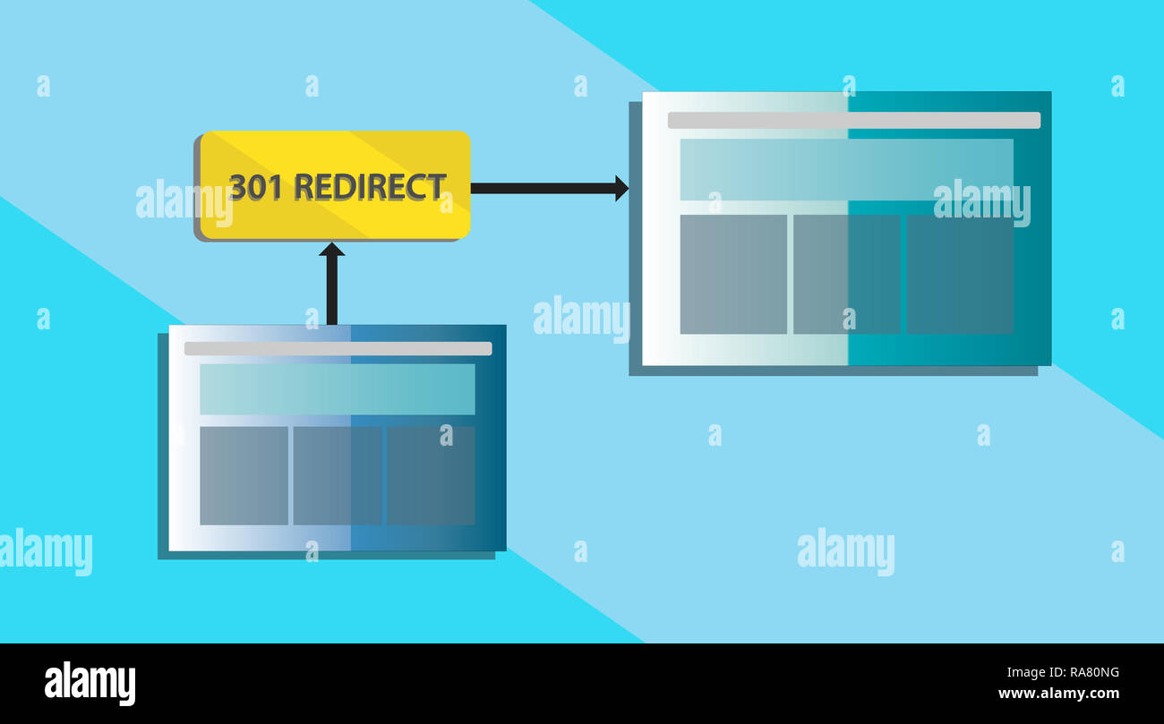 Illustrazione del concetto di reindirizzamento di 301. Foto Stock