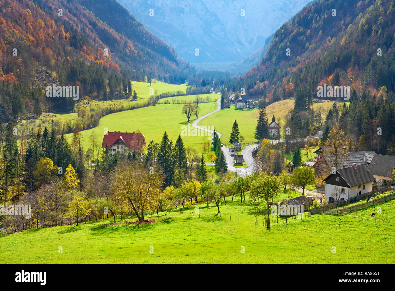 Valle di Logar, Alpi slovene, Slovenia Foto Stock