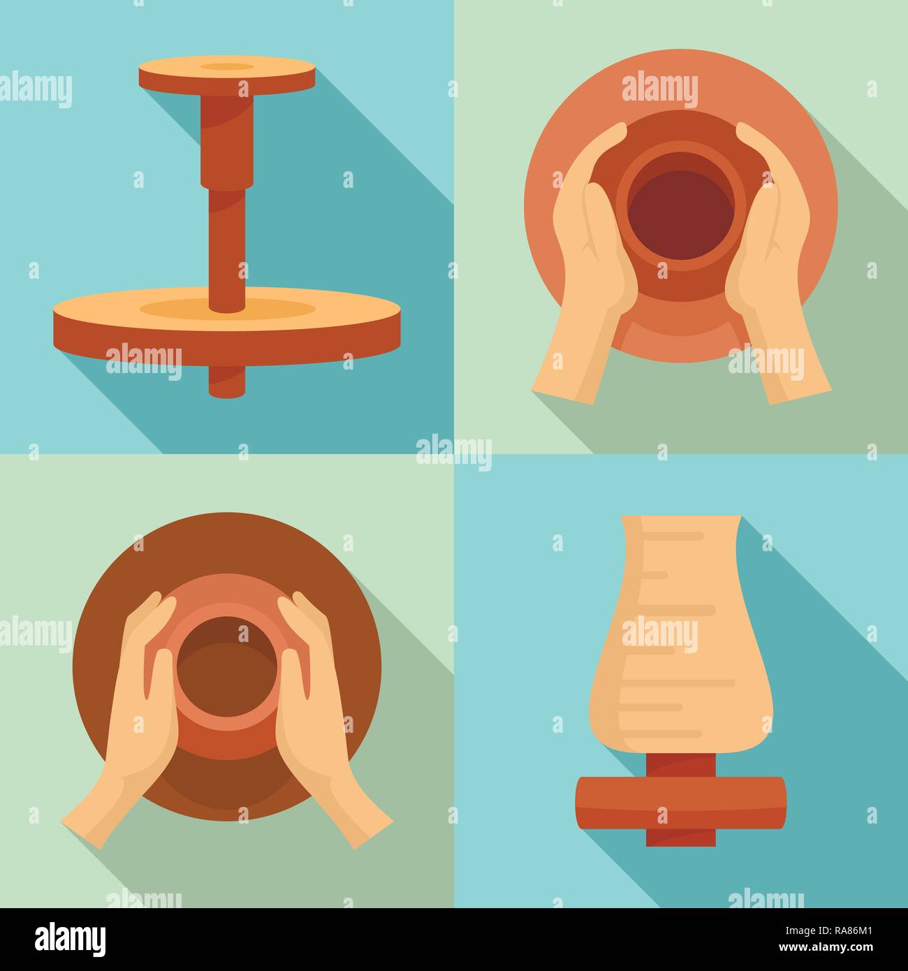 Vasai icona ruota set. Set piatto di vasai ruota icone vettoriali per il web design Illustrazione Vettoriale