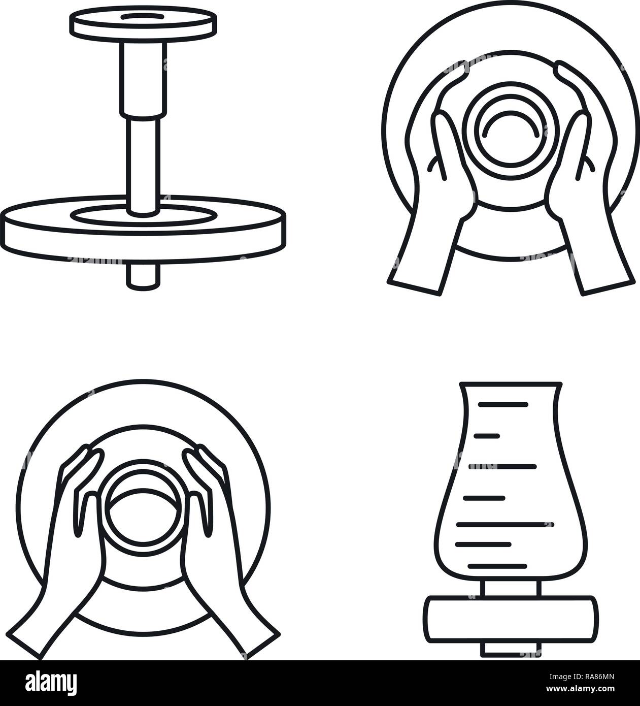 Vasai icona ruota set. Set di contorno dei vasai ruota icone vettoriali per il web design isolato su sfondo bianco Illustrazione Vettoriale