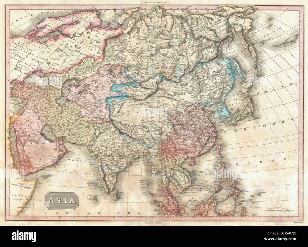 1818, Pinkerton Mappa di Asia, John Pinkerton, 1758 - 1826, antiquario scozzese, cartografo, UK. Reinventato Foto Stock
