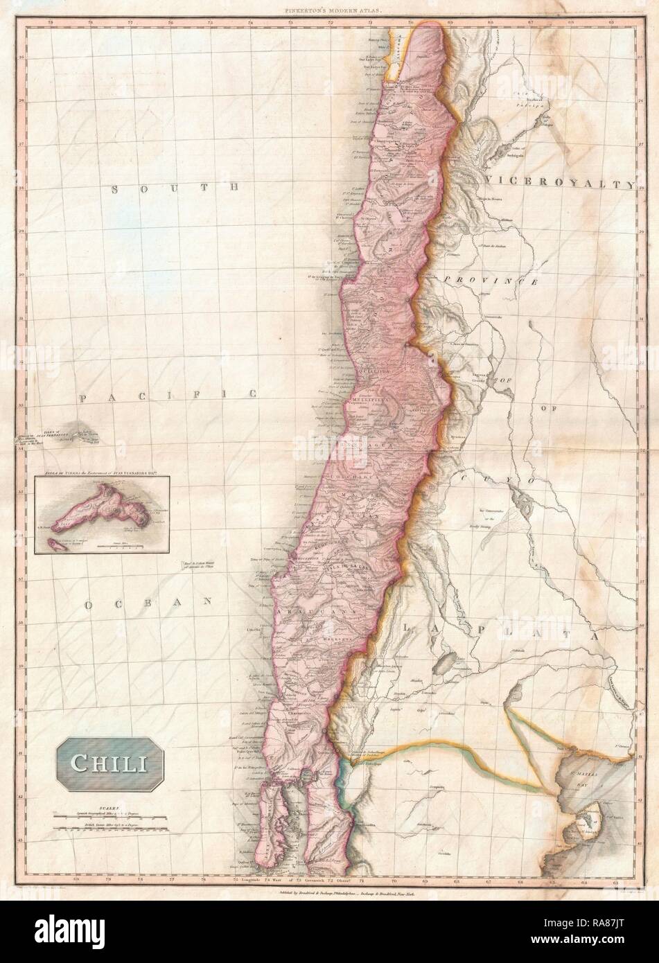 1818, Pinkerton Mappa del Cile, John Pinkerton, 1758 - 1826, antiquario scozzese, cartografo, UK. Reinventato Foto Stock