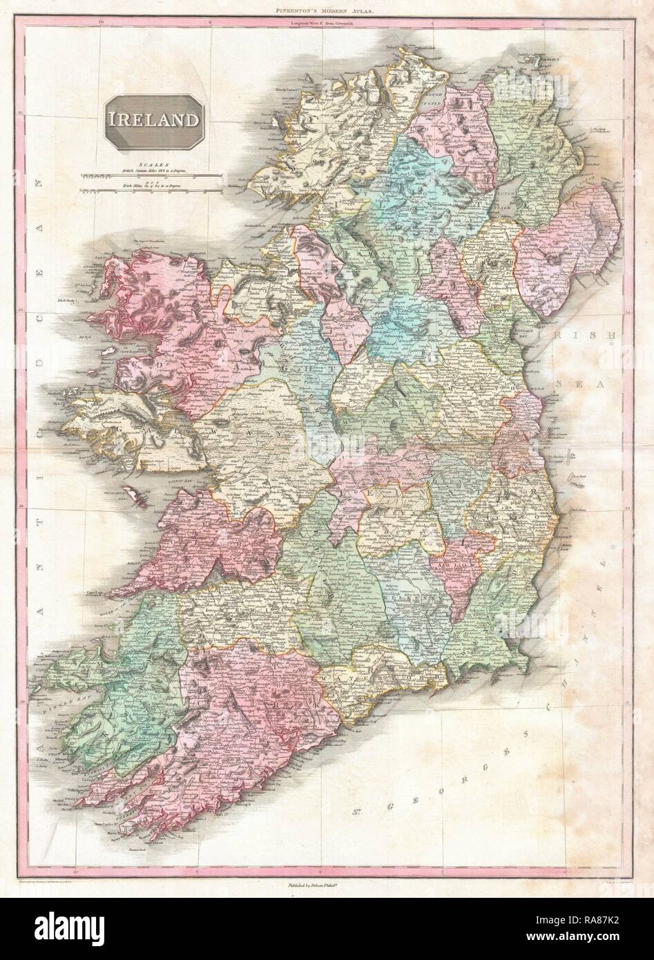 1818, Pinkerton Mappa di Irlanda, John Pinkerton, 1758 - 1826, antiquario scozzese, cartografo, UK. Reinventato Foto Stock