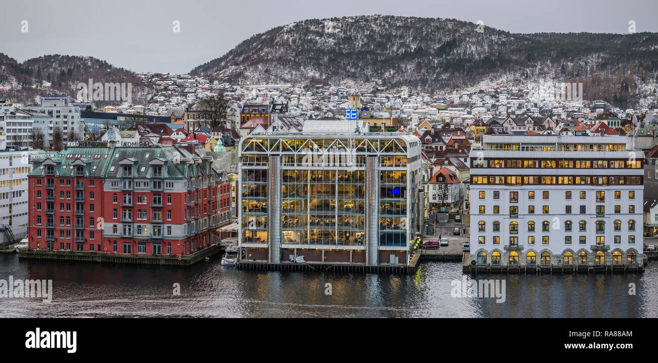 Bergen gli uffici del centro e Clarion Hotel Admiral, Norvegia. Foto Stock