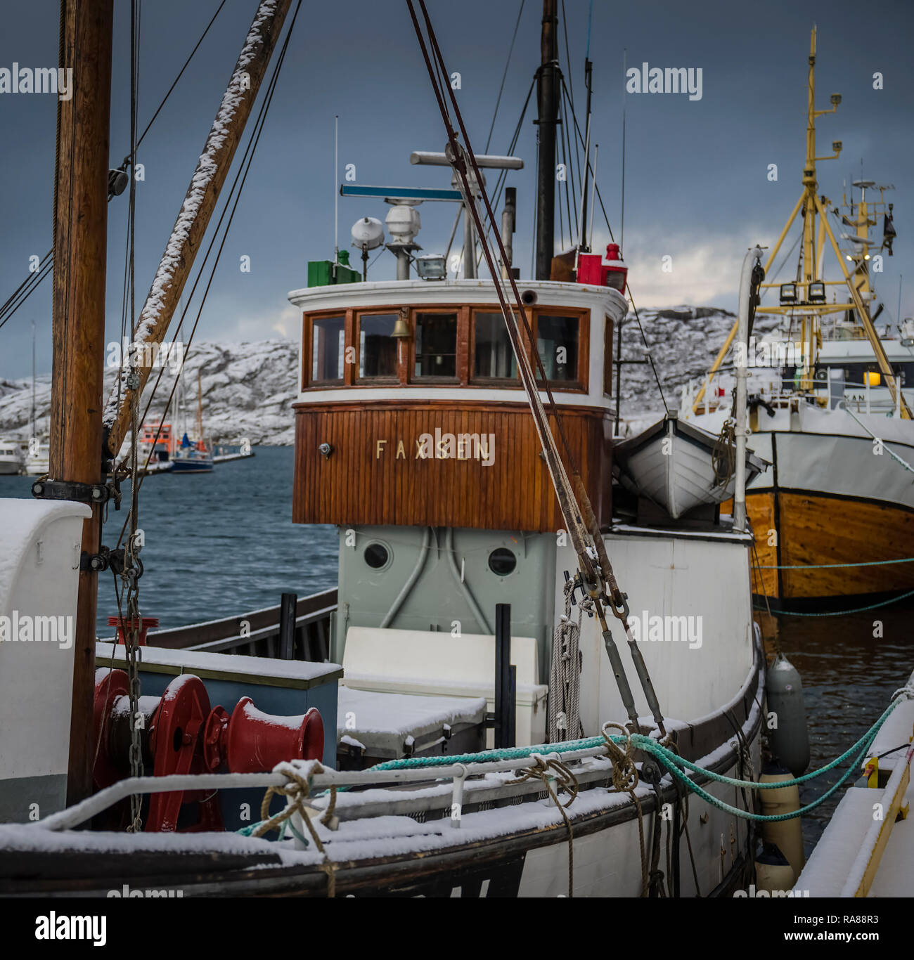 La flotta di pesca attraccata a Bodo, Norvegia Foto Stock
