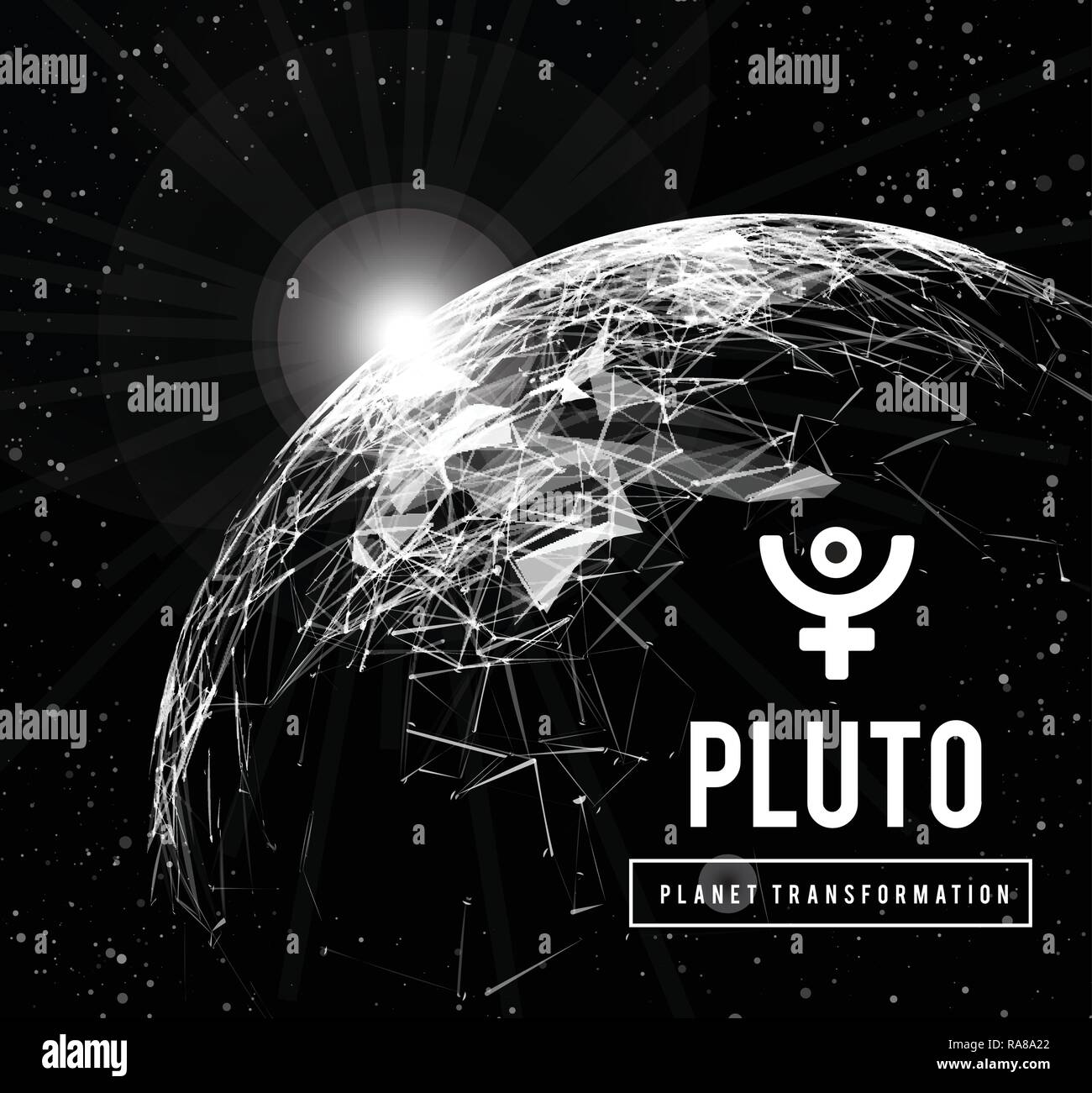 Plutone, il pianeta responsabile in astrologia per la trasformazione, rinascita, l'energia collettiva delle masse. Illustrazione Vettoriale Illustrazione Vettoriale