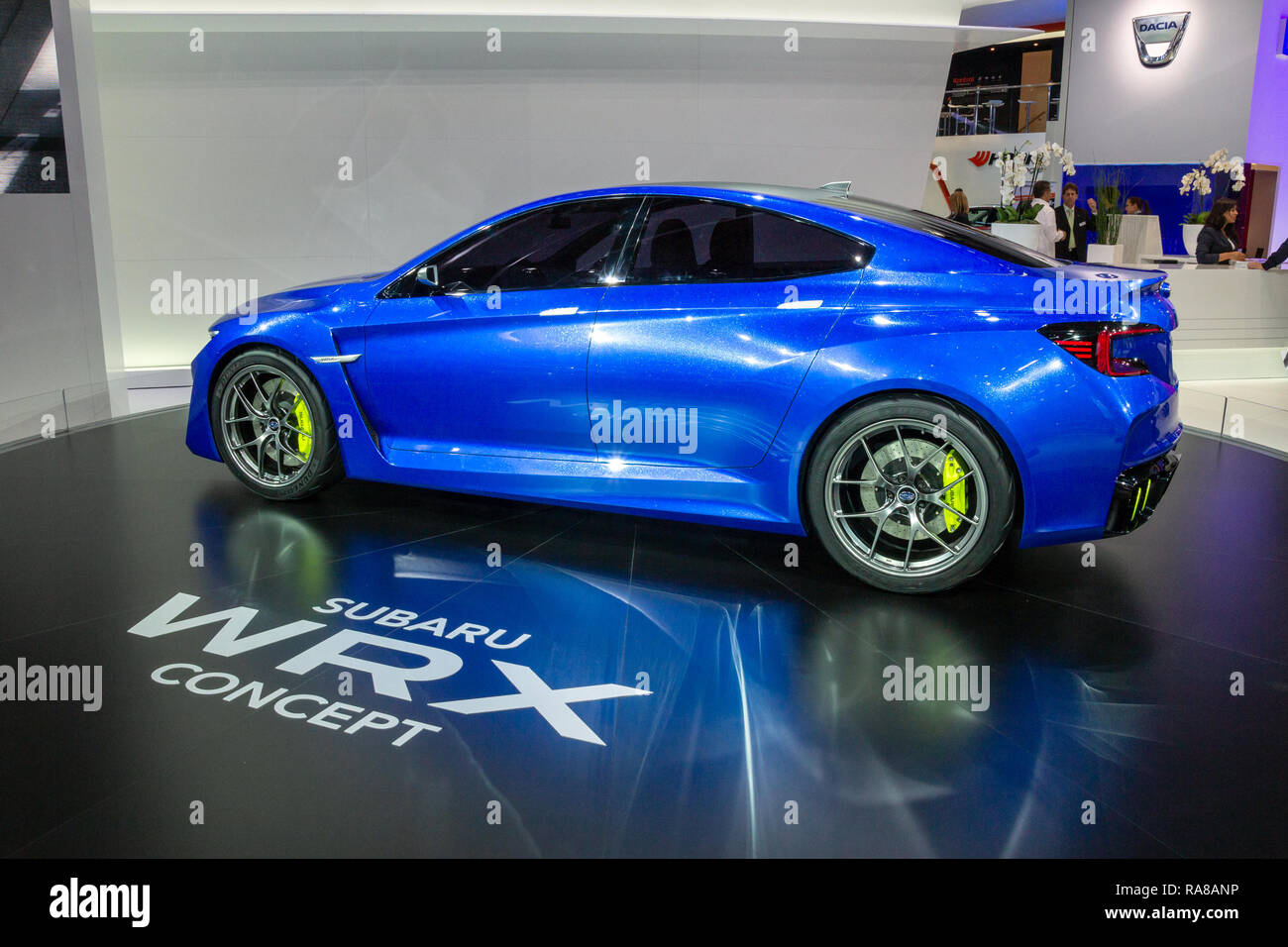 Francoforte, Germania - Sep 13, 2013: Subaru WRX sports car presentato al salone di Francoforte IAA Motor Show. Foto Stock