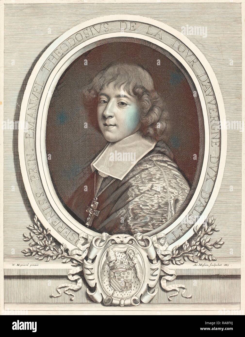 Antoine Masson dopo Nicolas Mignard (francese, 1636 - 1700), il cardinale de Bouillon, 1665, di attacco e di incisione reinventato Foto Stock