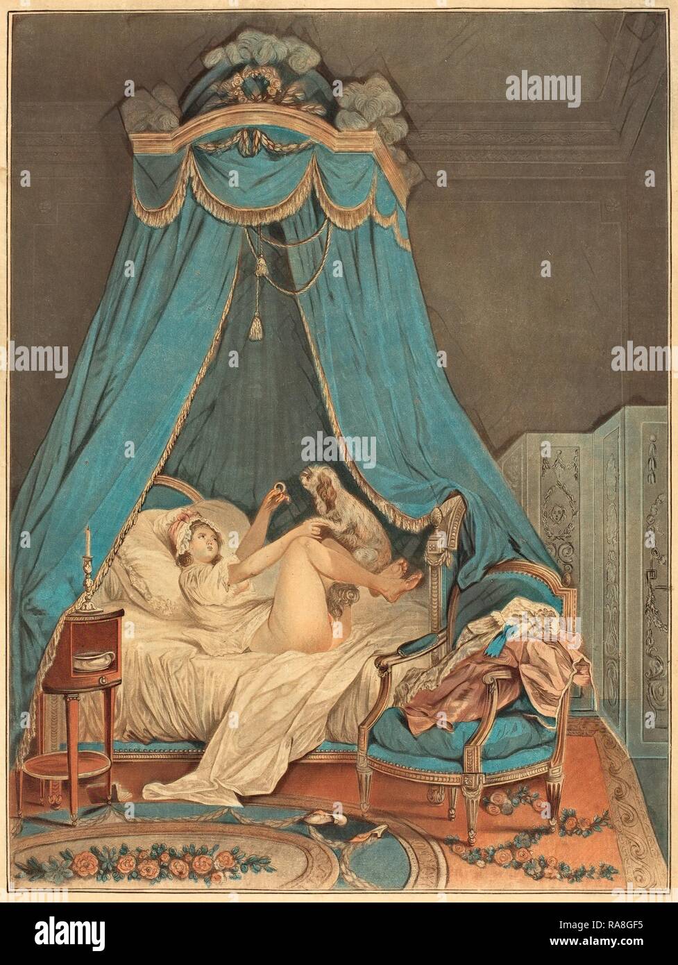 Jean-Baptiste Chapuy dopo Nicolas Lavreince (francese, c. 1760 - 1802), Le Petit favori, acquatinta a colori e attacco reinventato Foto Stock