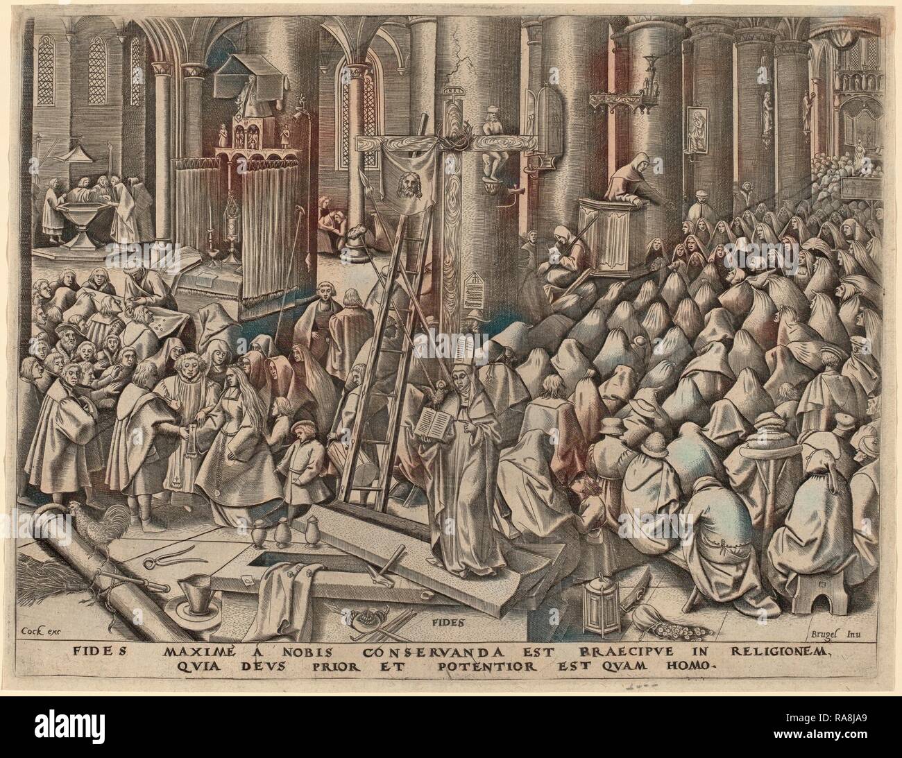 Attribuito a Philip Galle dopo Pieter Bruegel il Vecchio (fiammingo, 1537 - 1612), la Fede, pubblicato in 1559, incisione reinventato Foto Stock