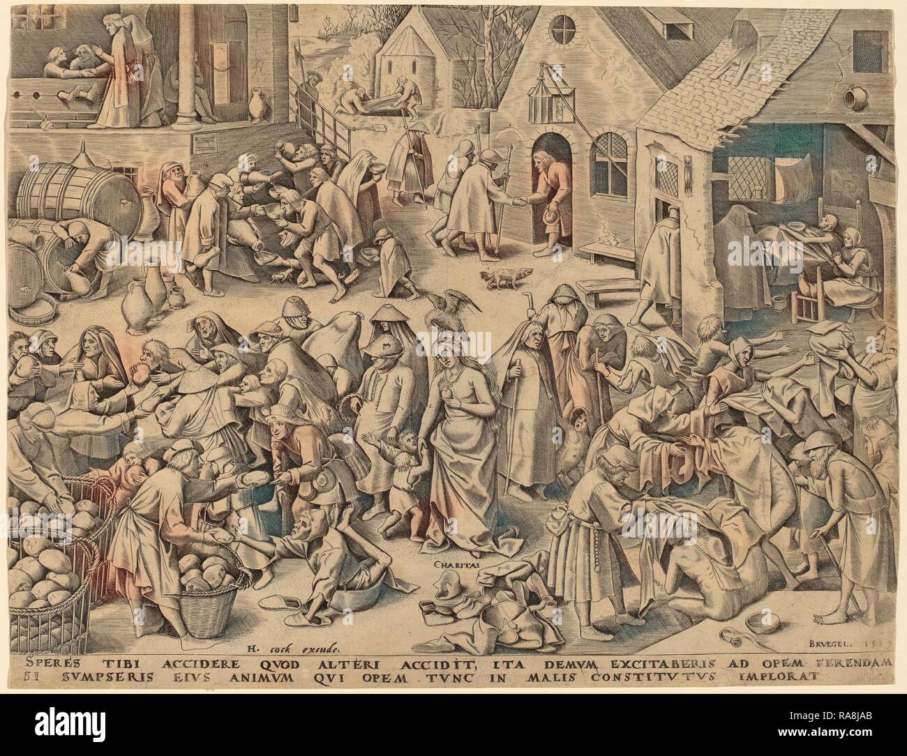 Attribuito a Philip Galle dopo Pieter Bruegel il Vecchio (fiammingo, 1537 - 1612), la carità [recto], pubblicata 1559 reinventato Foto Stock