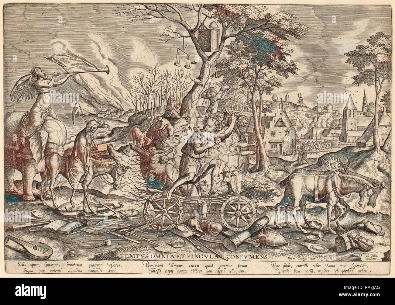 Philip Galle dopo Pieter Bruegel il Vecchio (fiammingo, 1537 - 1612), il Trionfo del tempo, incisione. Reinventato Foto Stock