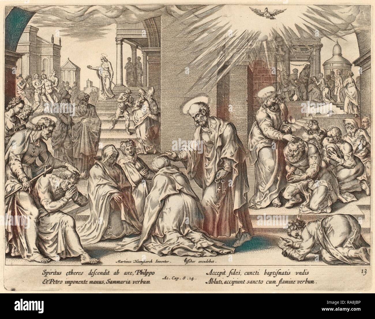 Philip Galle dopo Maerten van Heemskerck (fiammingo, 1537 - 1612), il Popolo di Samaria ricevere la parola di Dio reinventato Foto Stock