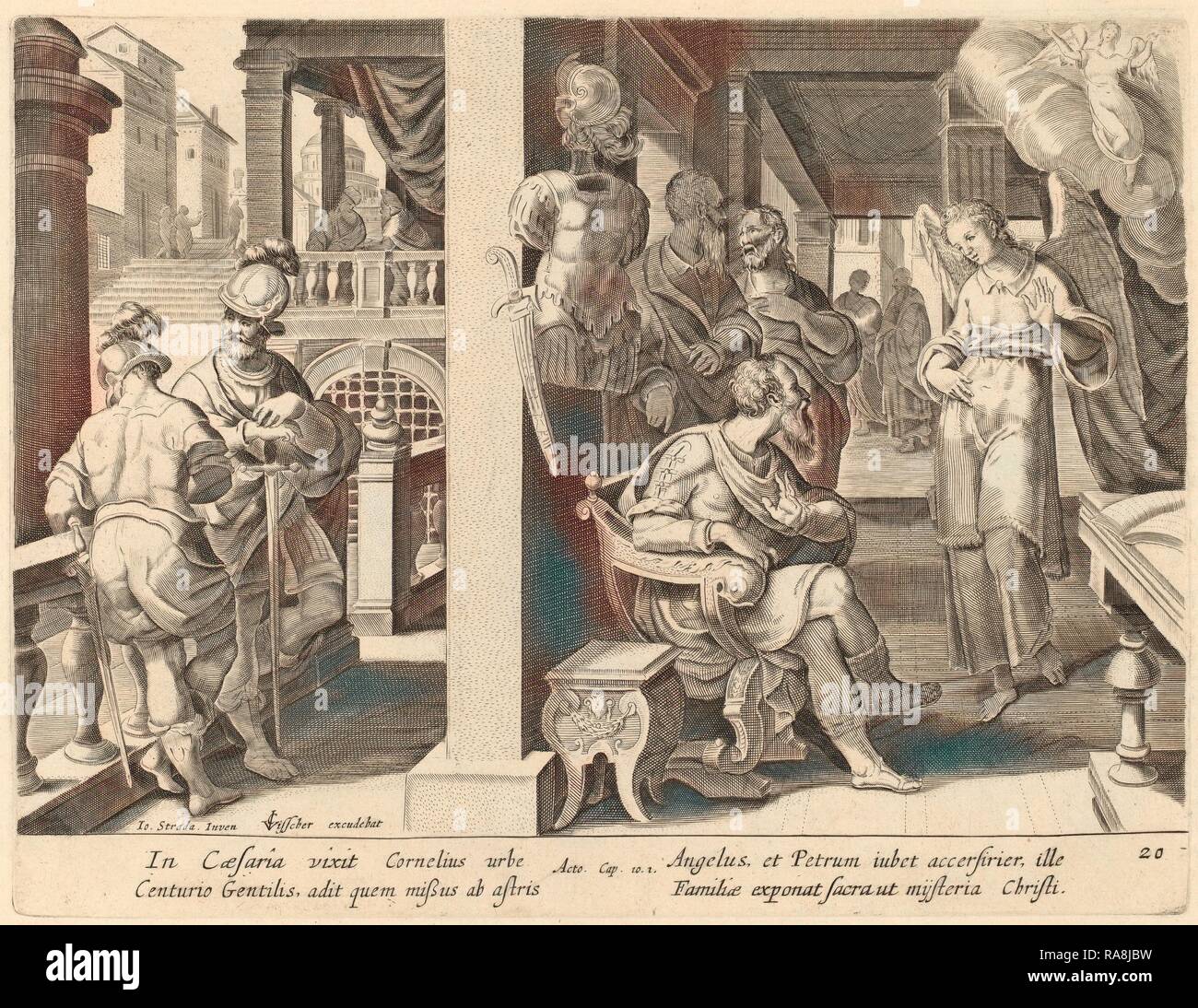 Philip Galle dopo Jan van der Straet (fiammingo, 1537 - 1612), l'angelo comandi Cornelio per recuperare San Pietro reinventato Foto Stock