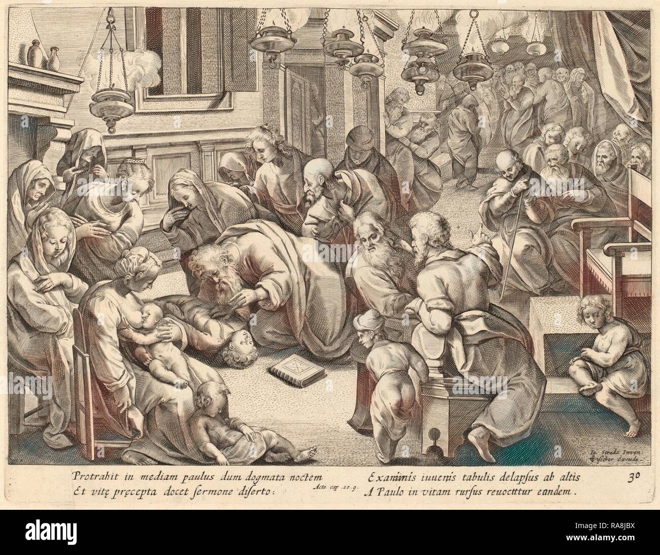 Philip Galle dopo Jan van der Straet (fiammingo, 1537 - 1612), la caduta di Euthychus, incisione. Reinventato Foto Stock