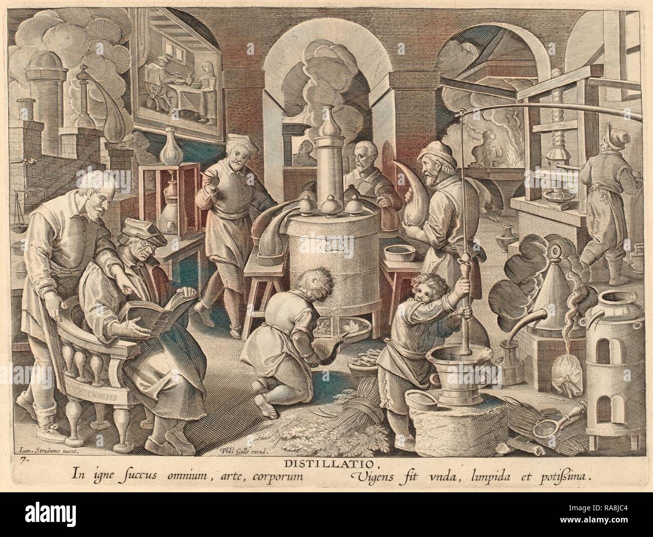 Theodor Galle dopo Jan van der Straet (fiammingo, c. 1571 - 1633), distillazione: pl.7, c. 1580-1590, incisione reinventato Foto Stock