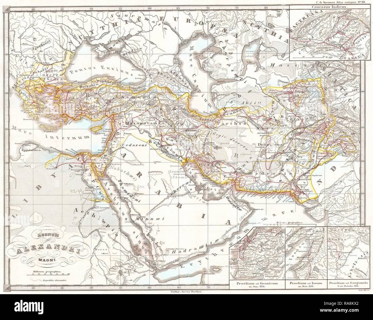 1855 Spruneri mappa dell'impero di Alessandro il Grande. Reinventato da Gibon. Arte Classica con un tocco di moderno reinventato Foto Stock