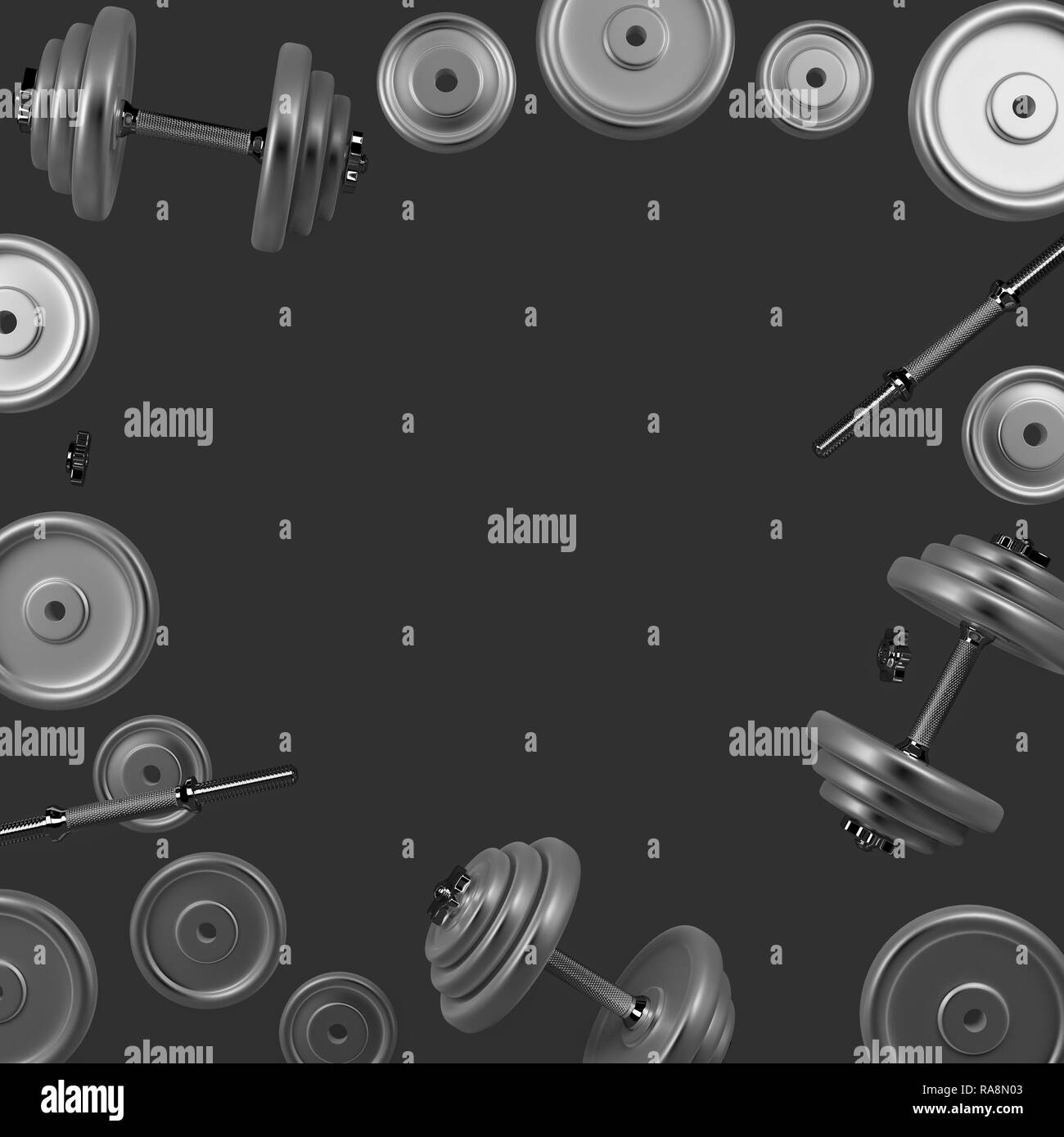 3D rendering di un manubrio per lo sport. Attrezzature Bodybuilding Foto Stock