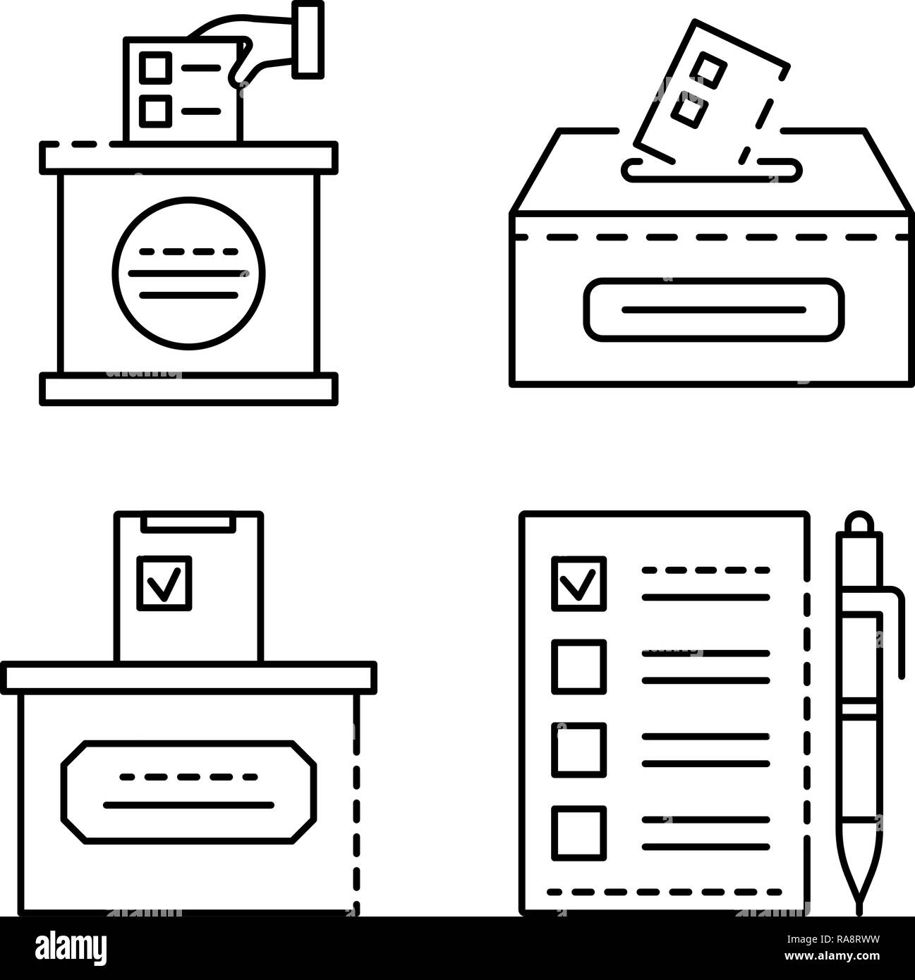 Scrutinio il set di icone di stile di contorno Illustrazione Vettoriale