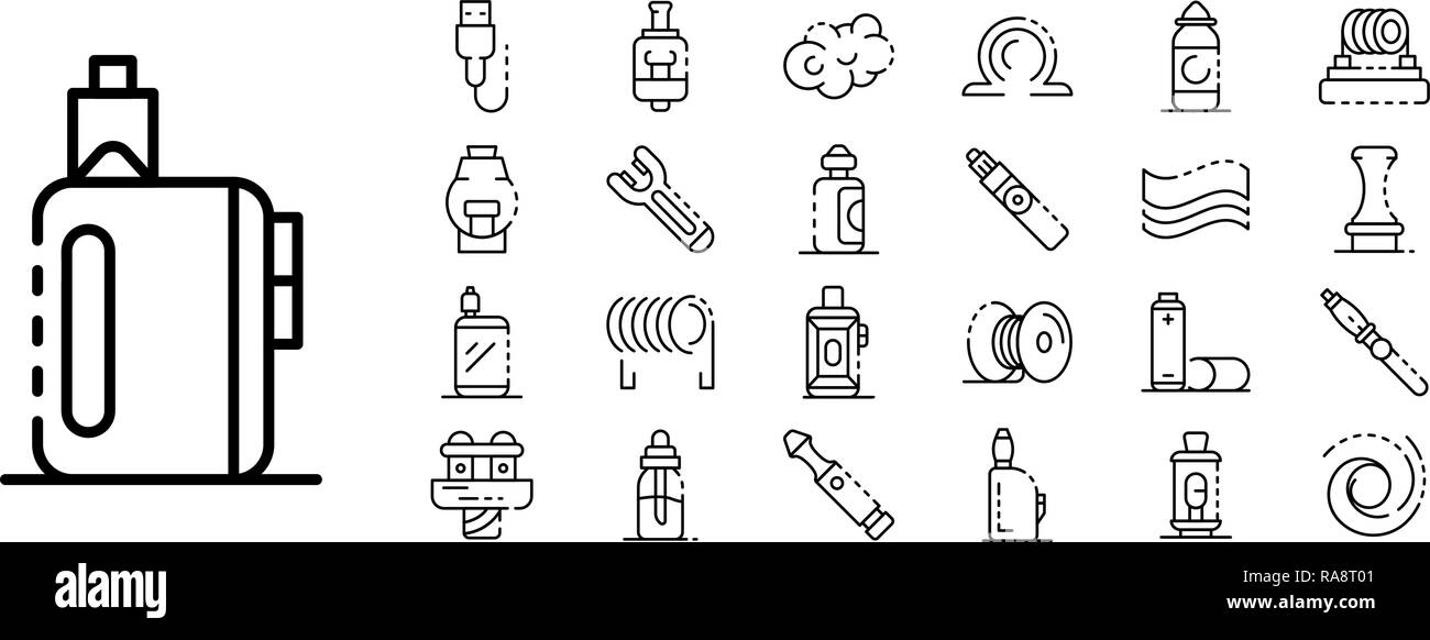 Sigaretta elettronica il set di icone di stile di contorno Illustrazione Vettoriale