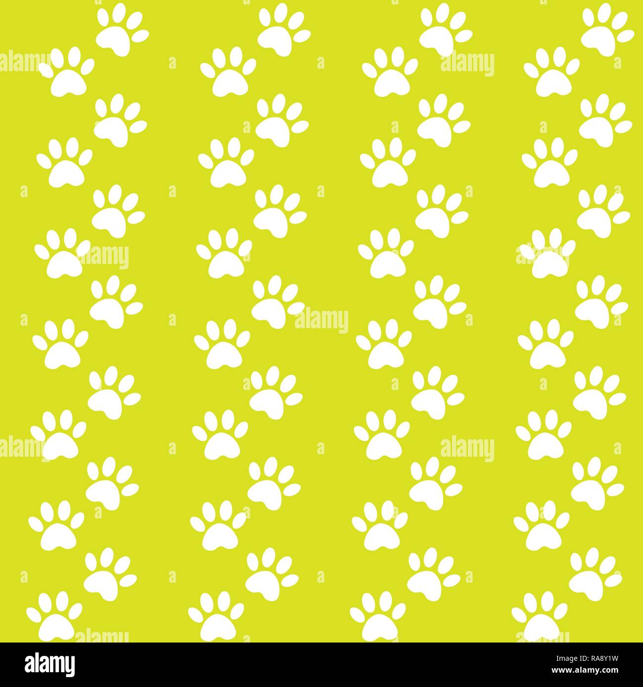 Verde acido sfondo per la progettazione di imballaggio. Tracce di gatto pattern tessili. luminose vector seamless paw stampa modello senza giunture. Illustrazione Vettoriale