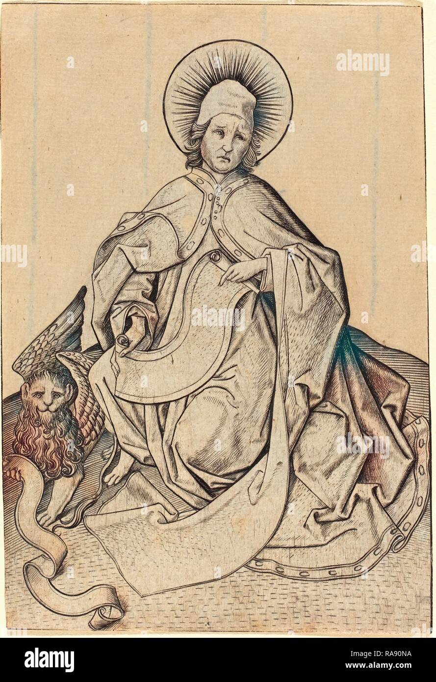 Master E.S. (Tedesco, attivo c. 1450 - attivo 1467), San Marco, c. 1460-1465, incisione. Reinventato da Gibon. Classic reinventato Foto Stock