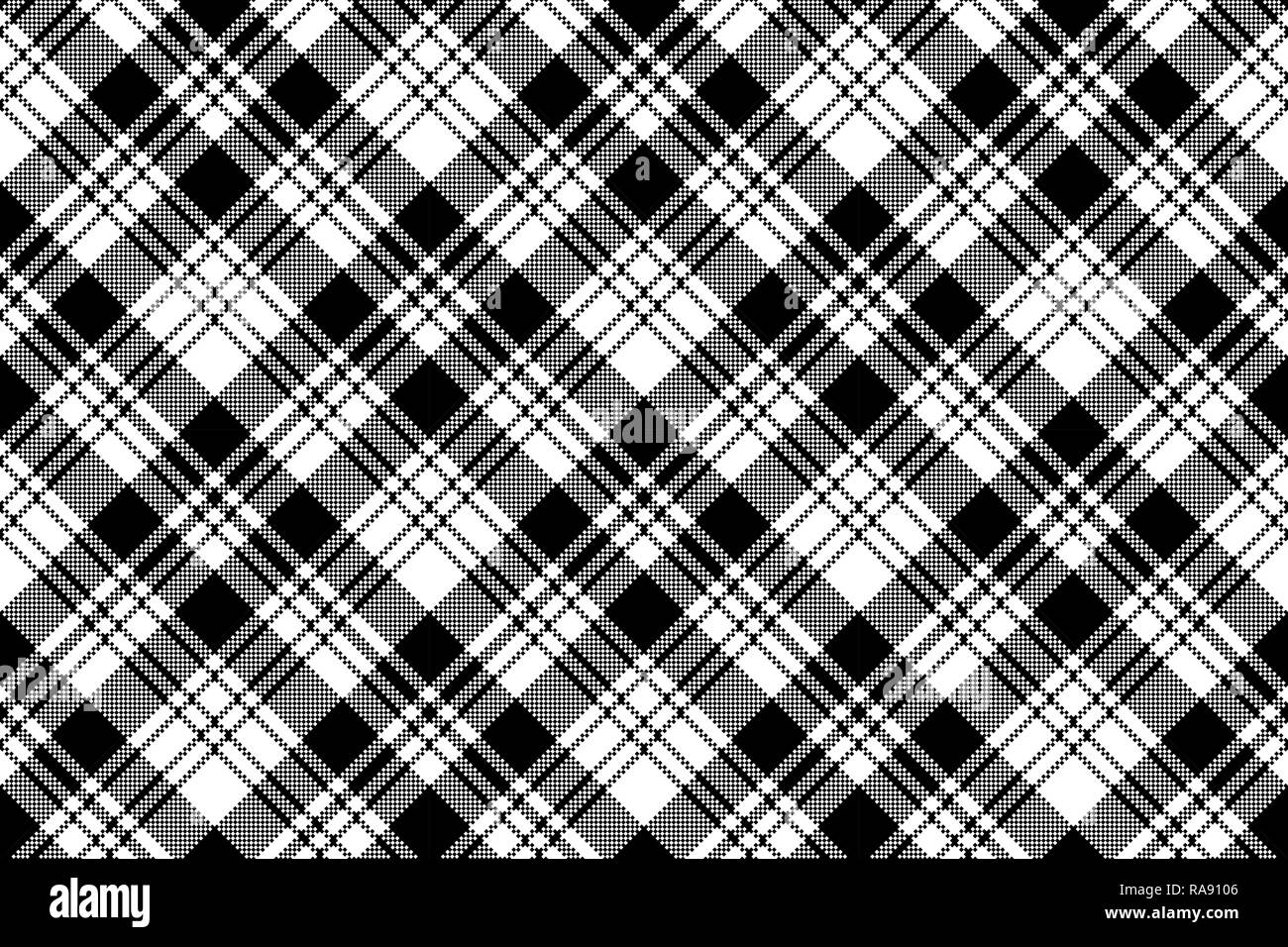 Pixel bianco nero plaid seamless pattern. Illustrazione Vettoriale. Illustrazione Vettoriale