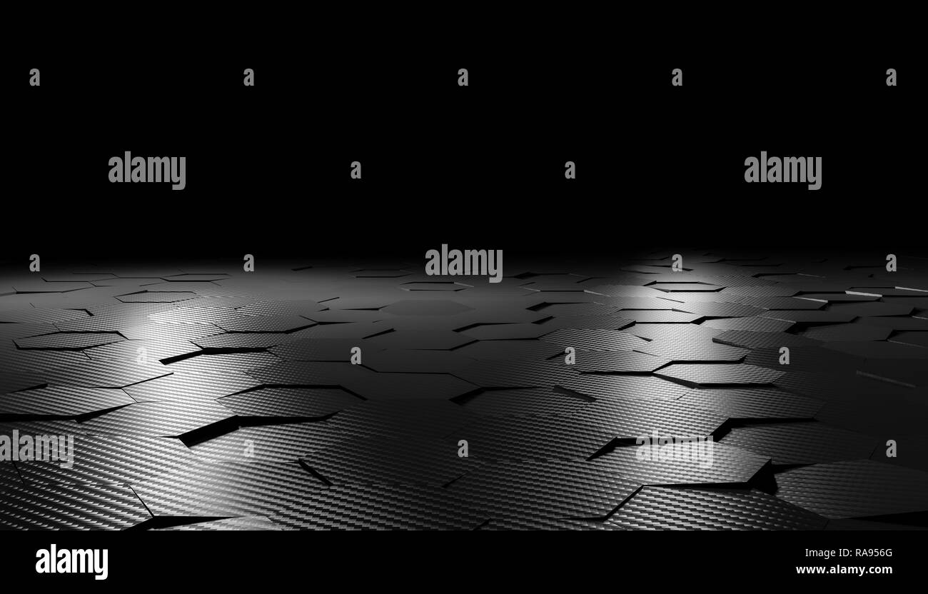 3D rendering immagine di esagono in fibra di carbonio sullo sfondo Foto Stock