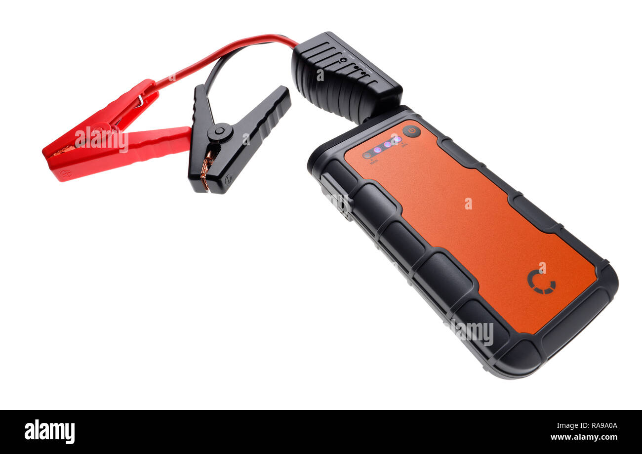 Batteria auto jump starter kit. Avviare il motore anche con una batteria scarica. Foto Stock