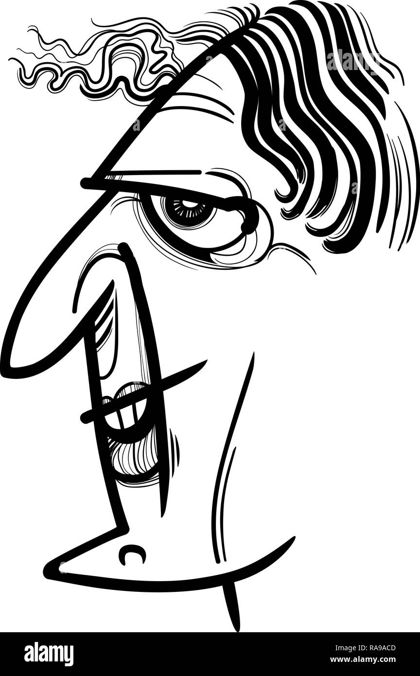 Bianco e Nero Sketch Cartoon caricatura illustrazione del carattere donna Illustrazione Vettoriale