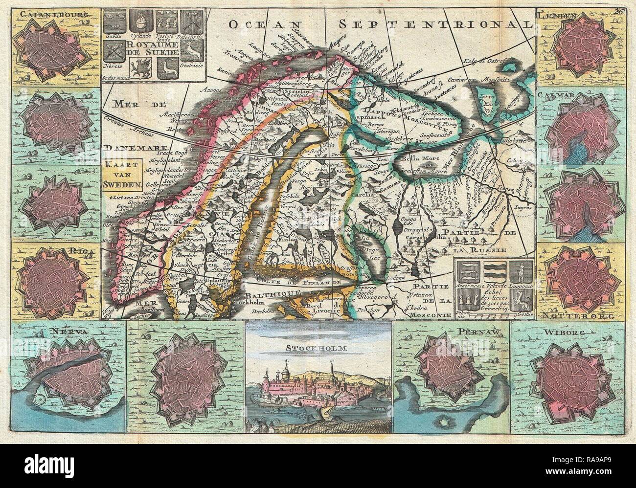 1747, la"feuille Mappa della Scandinavia, Svezia, Norvegia, Finlandia . Reinventato da Gibon. Arte Classica con un tocco di moderno reinventato Foto Stock