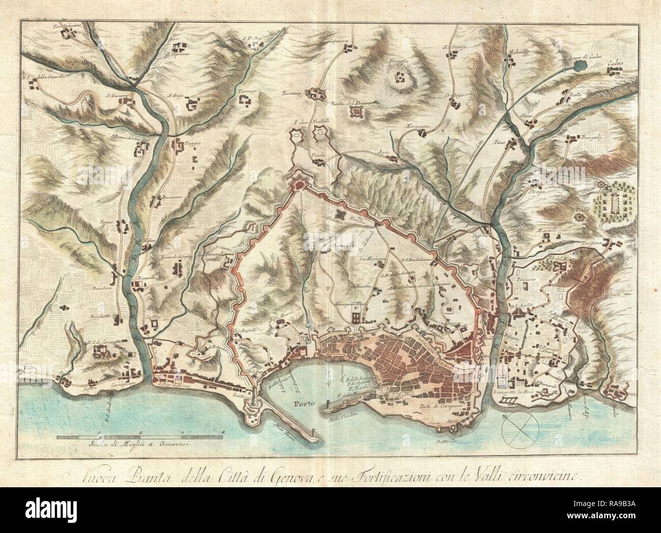 1800, Bardi mappa di Genova, Genova, Italia. Reinventato da Gibon. Arte Classica con un tocco di moderno reinventato Foto Stock