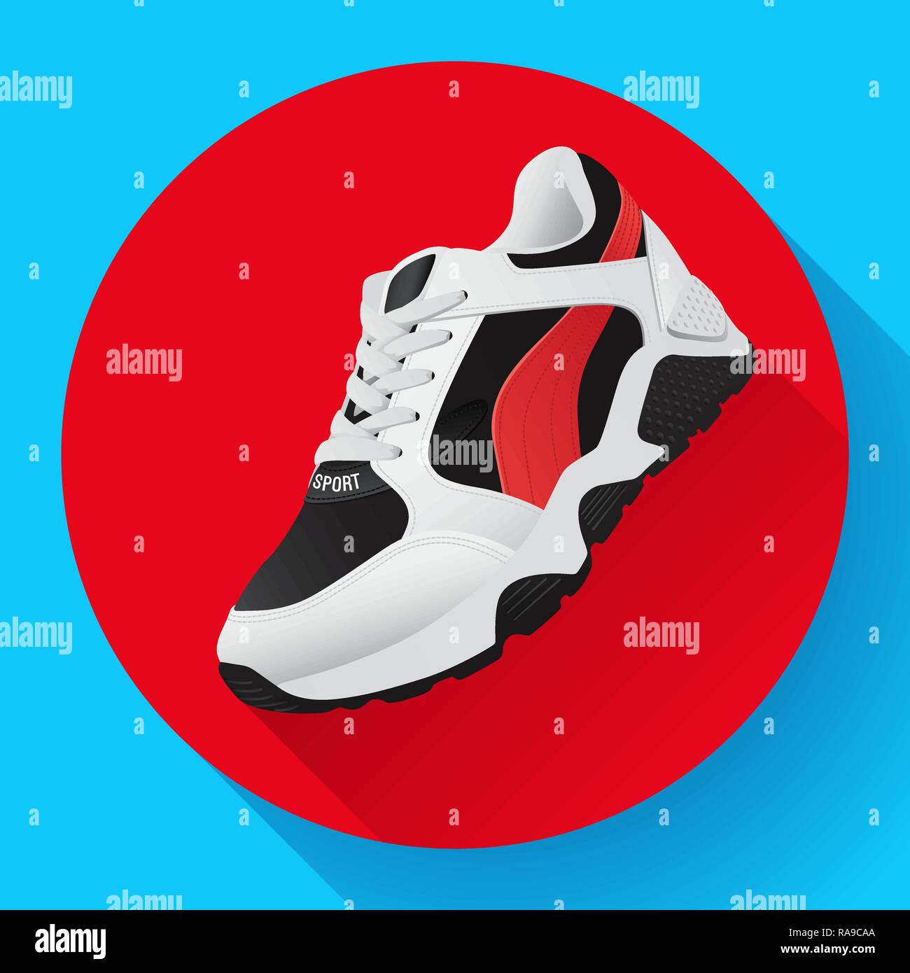 Fitness scarpe da ginnastica per la formazione running shoe design piatto con lunga ombra Illustrazione Vettoriale