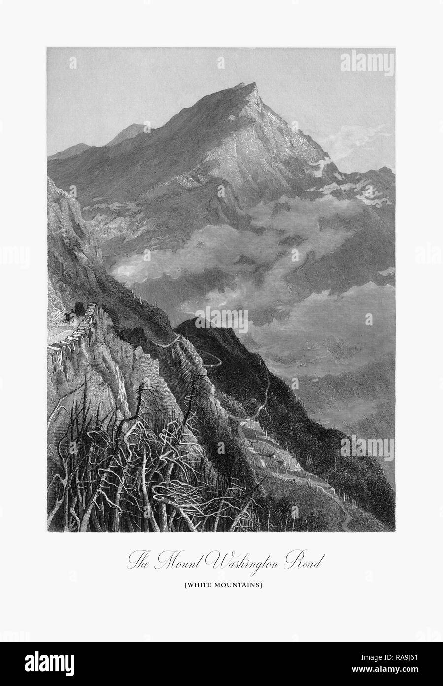 Mount Washington Road, White Mountains, New Hampshire, Stati Uniti, American incisione Vittoriano, 1872 Foto Stock