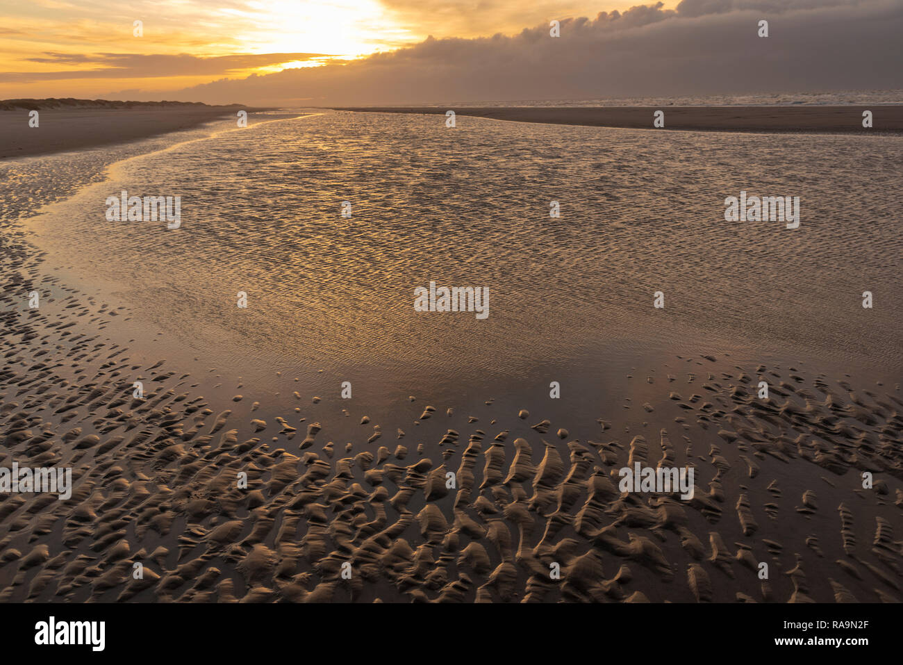 Sonnenaufgang am Strand von Blavand, Dänemark Foto Stock