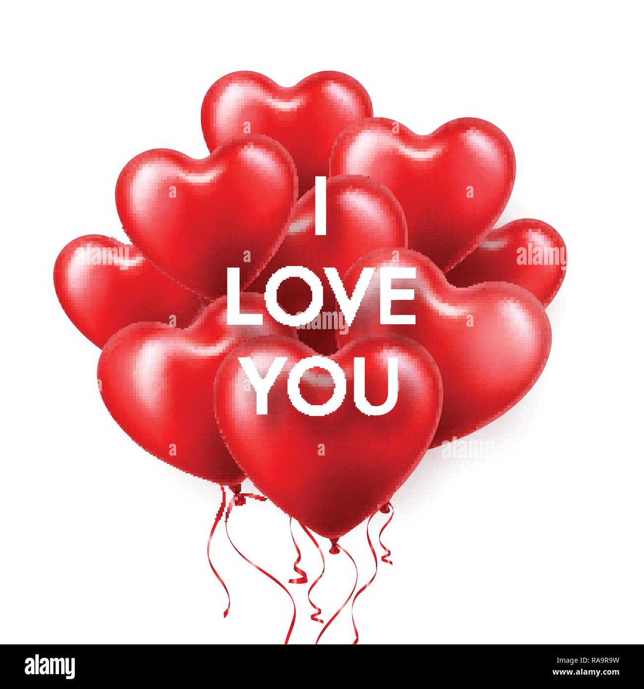 Il giorno di San Valentino lo sfondo con il cuore rosso palloncini. Matrimonio romantico amore bigliettino. Febbraio 14. Illustrazione Vettoriale